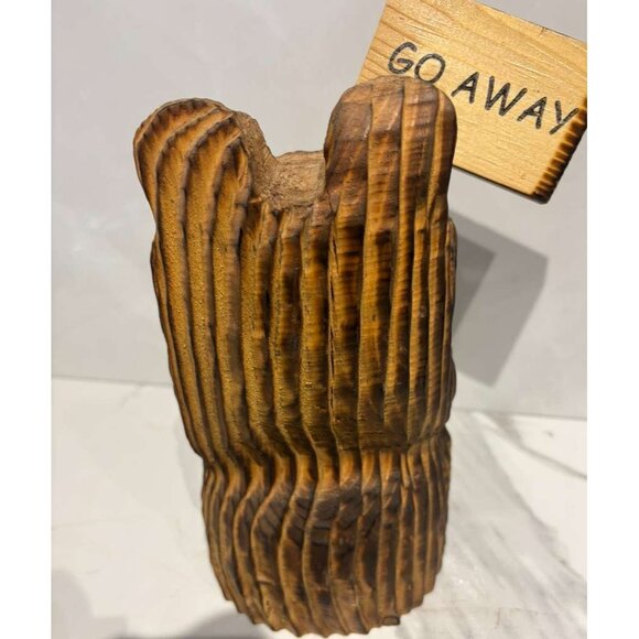 Vintage Hand Carved Solid Wood Bear Welcome Sign Figurine Rustic Cabin Decor - Picture 4 of 7